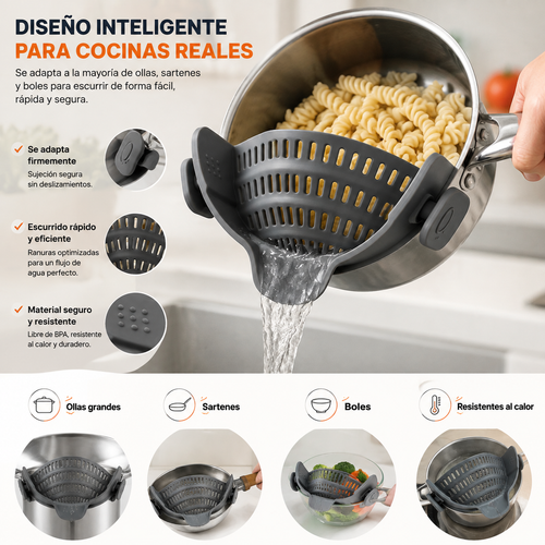 CuelatuPasta™ | Escurridor ajustable para ollas